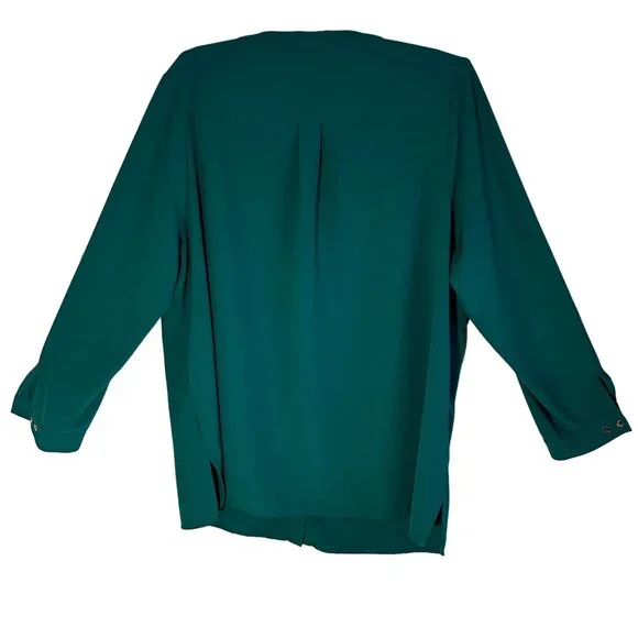 Susan Graver Stretch Woven Button Front Long Sleeve Teal Shirt Size 20 - Picture 2 of 11